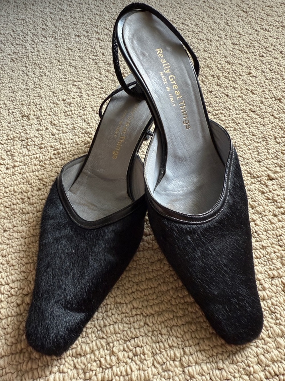 Horse hair Black Slingback Mules